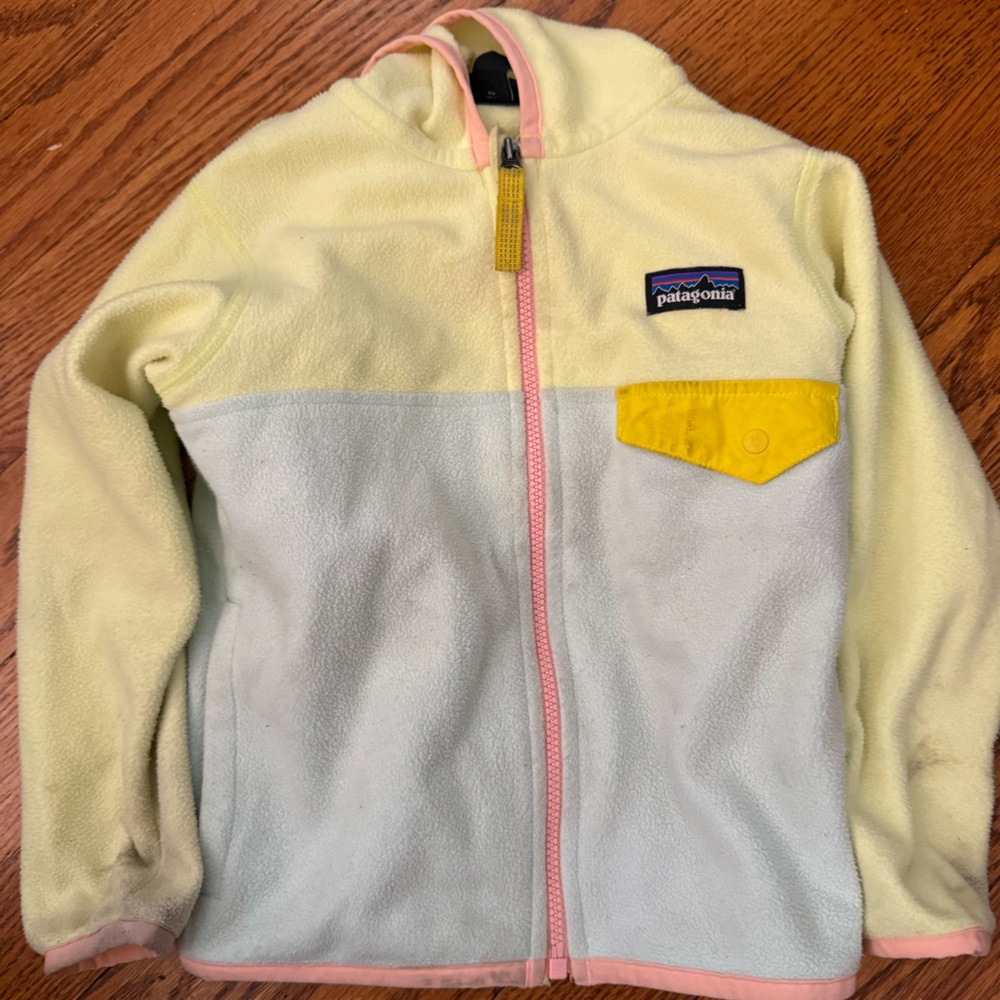 Patagonia Fleece Jacket in Soft Yellow and Blue